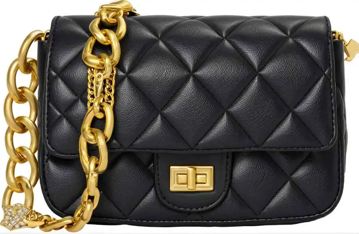 Image of Lolë Quilted-Pattern Shoulder Bag with Gold Charm on Strap